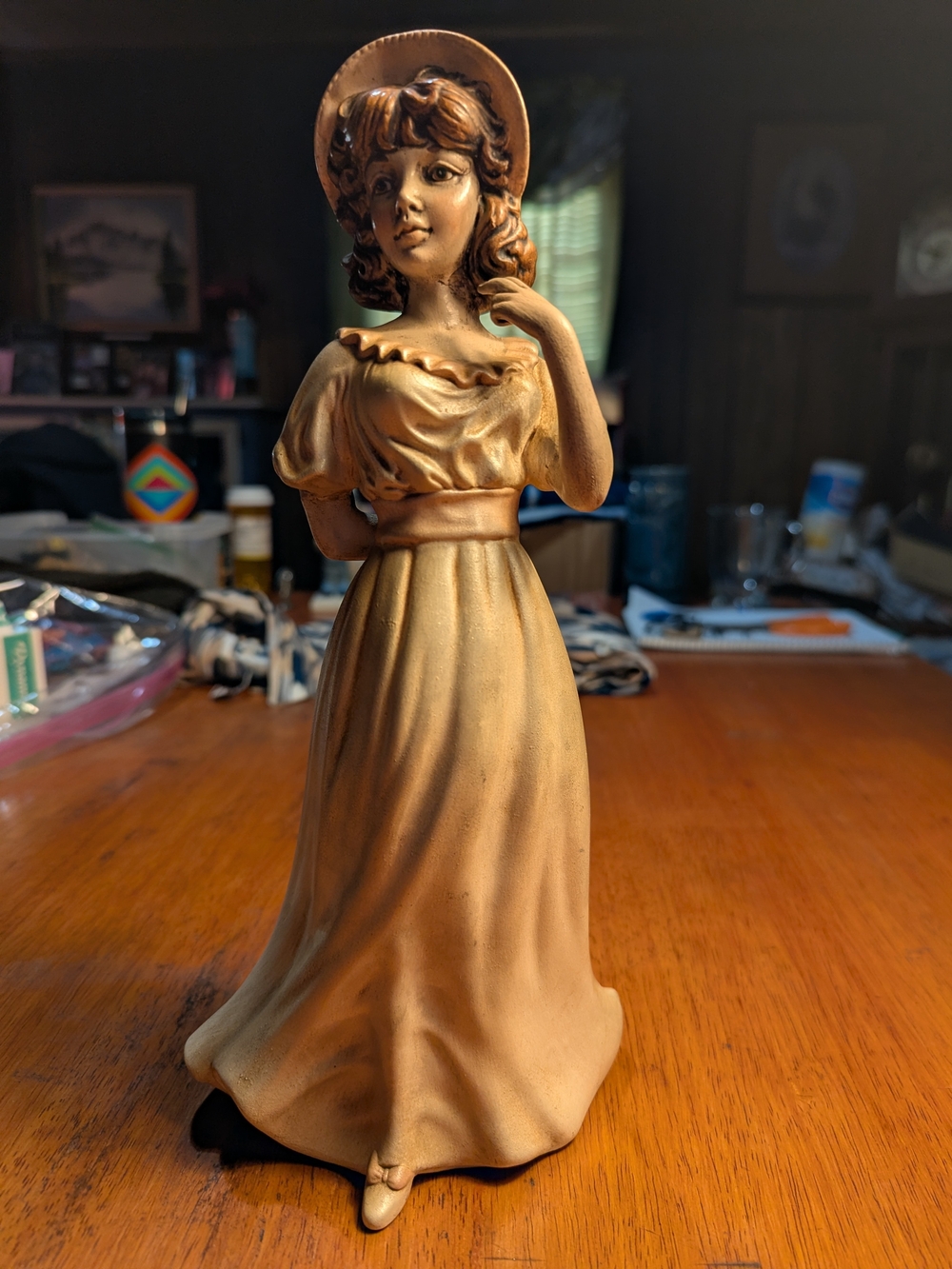 Decorative Gold-Tone Victorian Lady Figurine - Brand Unbranded